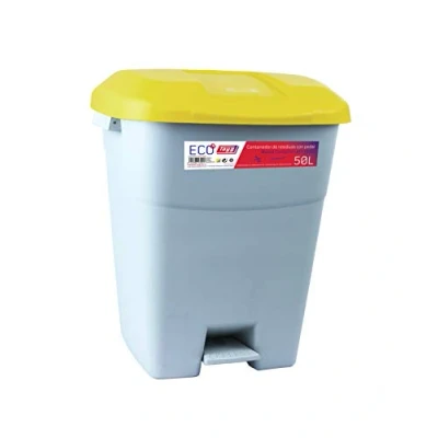 Imagen de Tayg Tapa Amarilla Contenedor de residuos 50 litros con Pedal, Base Gris, 434013