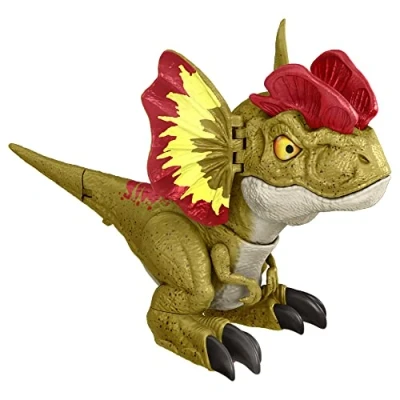 Imagen de Jurassic World: Dominion Uncaged Rowdy Roars Dilophosaurus Figura de dinosaurio electr nico interactivo con movimiento Chomp y respuesta t ctil sonido, regalo para ni os a partir 4