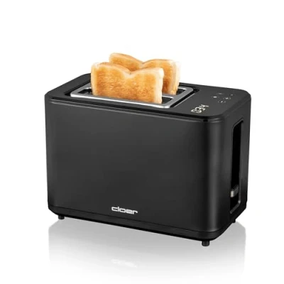 Imagen de Cloer 3930 Tostadora digital para 2 rebanadas, Función táctil, 750 900 W, Visualización del tiempo restante, descongeladora, Temporizador con alarma de campana, Calentador panecillos, negro