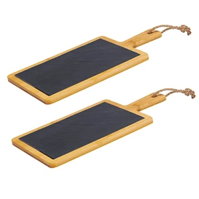 Imagen de Westmark Juego de 2 Tablas bambú y Pizarra Natural para Servir, con asa, rectangulares, 32 x 18 1 cm, Pizarra, Tapas + Amigos, marrón Claro/Antracita, 694622E3
