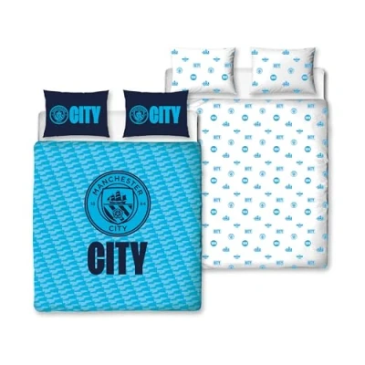Imagen de MANCHESTER CITY FC Character World Juego de Funda edredón Oficial para Cama Doble, diseño Crestcol, Color Azul, Reversible, 2 Caras, Producto Oficial, Incluye Fundas Almohada a