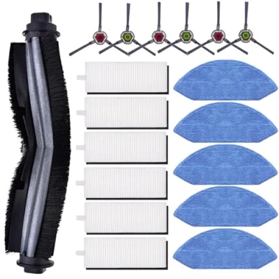 Imagen de Kit de 18 accesorios para Ecovacs Deebot OZMO U2 DGN22 Pro Robot aspirador, 1 cepillo principal, 6 cepillos laterales, filtros HEPA, 5 paños fregona