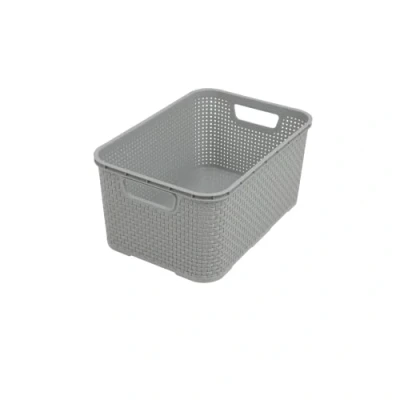 Imagen de BranQ Home essential Cesta universal y multifuncional en diseño de ratán, tamaño S 7 L, sin bisfenol A, plástico polipropileno, gris claro, 28,5 x 19,5 12,9 cm