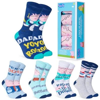 Imagen de Peppa Pig Calcetines Hombre Pack de 5 Talla 40 45, Divertidos Regalos para Papá, Navidad