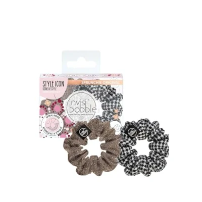 Imagen de Invisibobble Sprunchie coletero negro y dorado x2 Scrunchie de tela con goma en edición limitada Coleteros invierno comodos Regalo mujer