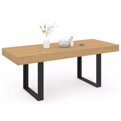 Imagen de IDMarket Mesa de comedor extensible rectangular Oregon 6 10 personas, forma roble y negro, 160 200 cm