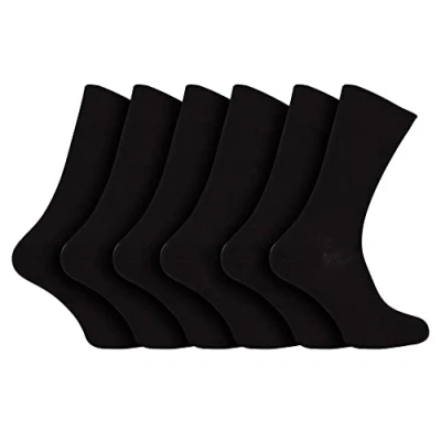 Imagen de calcetines 100% algodón egipcio para hombre, 6 pares, negros acanalados sin costuras disponibles en 3 tamaños, Negro, 12 14