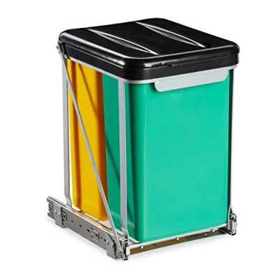 Imagen de Relaxdays 10030062_1231 Cubo de basura cocina (2 compartimentos, extensible, para armario, 8 L, tapa, 39,5 x 30 25,5 cm, polipropileno, 2 cubos), color negro