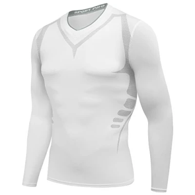 Imagen de AMZSPORT Camiseta de compresión Mangas Larga para Hombre Deportes Secado Rápido Funcionamiento Baselayer Blanco S