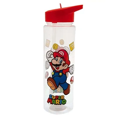 Imagen de Super Mario Botella de Agua Diseño Logotipo Plástico 540ml (Talla Única) (Transparente, Rojo)