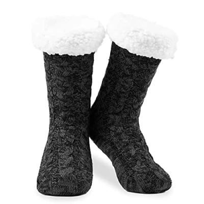Imagen de Calcetines Antideslizantes de Casa con Forro Polar Hombre Mujer (Negro Carbón)