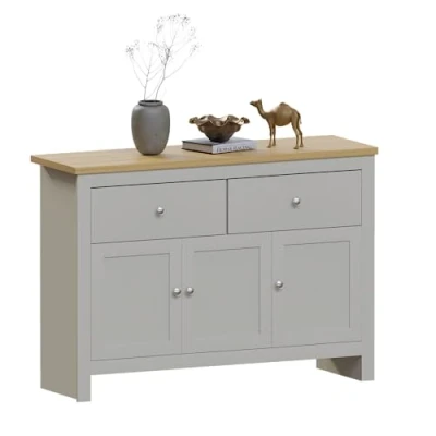 Imagen de Marca Amazon Vida Designs Aparador Arlington con 2 cajones y 3 Puertas, Madera de ingeniería, Gris Roble, H 82 x W 117 D 35 Cm (Antes éramos basics)