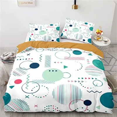 Imagen de BluvLy 155 X 220 Cm Funda Nordica Infantil + 2 Fundas De Almohada 40X75 Nórdica Cama 105 Geometrica Microfibra Cómodo Y Duradero
