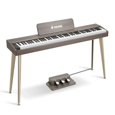 Imagen de Donner DDP 60 Piano digital de 88 teclas para principiantes, teclado eléctrico con sensibles a la velocidad, 128 voces, 83 ritmos, 8 efectos reverberación, 5 curvas intensidad, gris