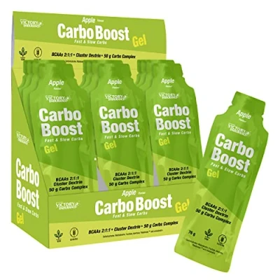 Imagen de Victory Endurance Carbo Boost Gel, Sabor Manzana verde (18 x 76 g), Energía inmediata, Para el ejercicio prolongado, Complejo de Carbohidratos, BCAAs y Sodio, Sin Cafeina, gluten, vegano