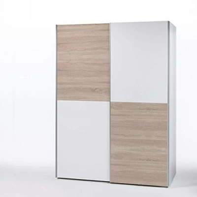 Imagen de Stella Trading PULS Armario elegante y versátil con mucho espacio de almacenaje, puertas correderas en blanco roble Sonoma estilo tablero ajedrez, 170 x 195 58 cm (ancho/alto/profundo)