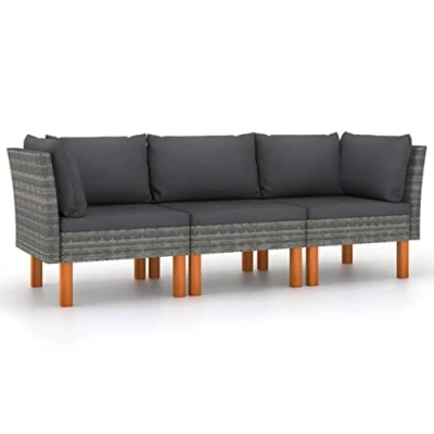 Imagen de vidaXL Sofá de Jardín 3 Plazas con Cojines Patio Muebles Mobiliario Terraza Exterior Hogar Silla Asiento Acolchado Ratán Sintético Gris