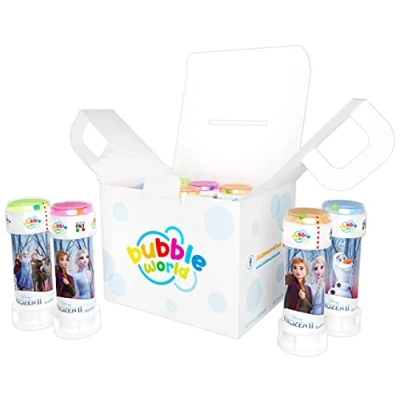 Imagen de Bubble World Frozen Party Pack Princesas Disney Fiestas de cumpleaños 103.658000 Made in Italy, Color Tubos Monocolor y soplador Integrado, 12 Botellas Burbujas 60 ml,