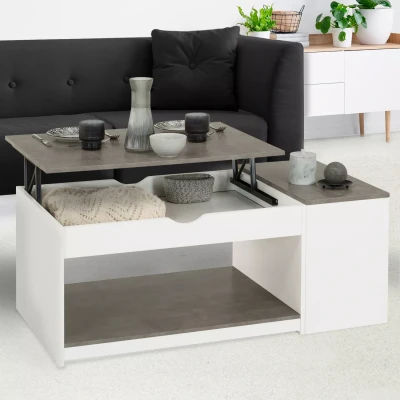 Imagen de IDMarket Mesa baja rectangular ELEA con baúl de madera blanco y efecto hormigón