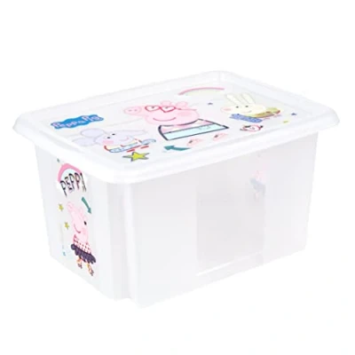 Imagen de keeeper Caja de almacenamiento con tapa Peppa Pig, Giratoria y apilable, Para niños, 15 L, Karolina, Natural Transparente