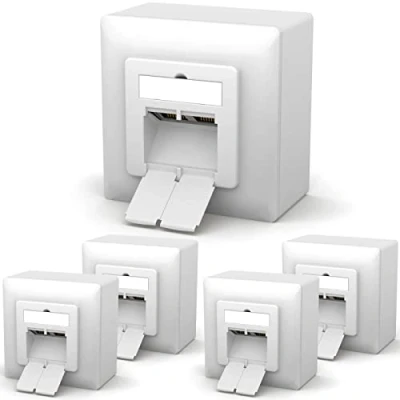 Imagen de hb digital 5 enchufes de red CAT 6a para CAT.5, CAT.5e, CAT.6, CAT.6a, CAT.7, con 2 puertos RJ45, enchufe combinado datos, caja universal EIA/TIA 568A&amp;B 8P8C Gigabit Ethernet