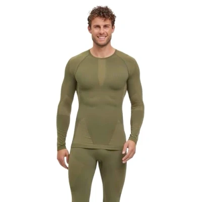 Imagen de FALKE Warm Round Neck M L/S SH Hilo Funcional Secado rápido Termo 1 Pieza, Capa de Base Superior Hombre, Verde (Herb 7754) Nuevo ecológico, XXL