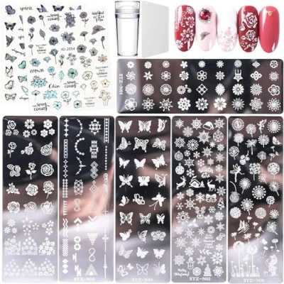 Imagen de 8 Pcs Placas Estampacion Uñas Estampador De Stamping para Plantillas Decoracion Placa Sello Kit Estampado