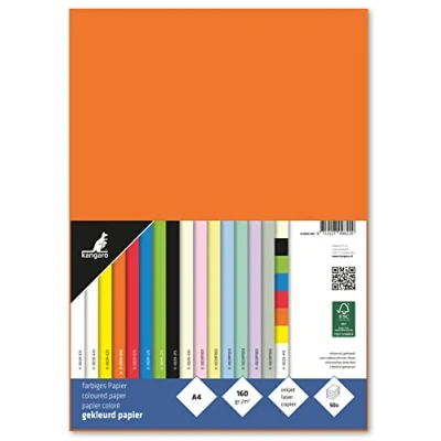 Imagen de kangaro Papel de color naranja DIN A4 160g/m² FSC mix 50 pack carta DIY K 0039 055, 29,7 x 21 1