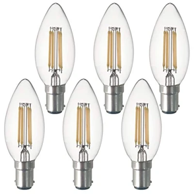 Imagen de SD LUX B15, B15d, SBC Bombillas LED de filamento vintage, bombilla vela C35 sin parpadeo, rosca Edison pequeña, 4 W (equivalente a 40 W) 450 lm blanco cálido 2700 K, 6 paquetes