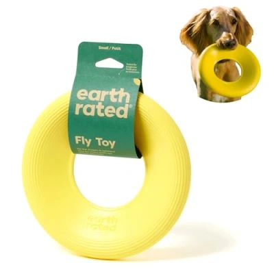 Imagen de Earth Rated Juguete de Disco Volador para Perros, Interactivo platillo Perros Adultos y Cachorros, Flota en el Agua, pequeño, Amarillo