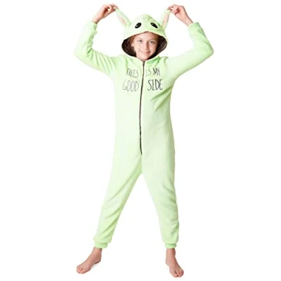 Imagen de Disney Pijama de Una Pieza para Niñas Entero Niña Polar Invierno Mono Stitch Minnie Jack Skellington (Verde Baby Yoda, 9 10 Años)