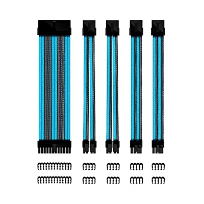 Imagen de Phoenix Kit Cables Extensores Fuente de Alimentación, 24 Pines ATX, 4 + EPS, 6 2 GPU, PSU Cable Extensión 30 cm, 18 AWG (Negro y Azul)