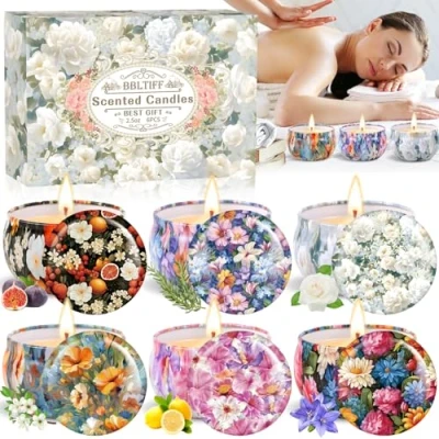 Imagen de BBLTIFF Velas Perfumadas, 6 Piezas Aromáticas, Decorativas, Juego de Hasta 120 Horas Para Baño, Yoga, Bodas, Navidad, Día La Madre, Regalos Cumpleaños (6 Aromas)