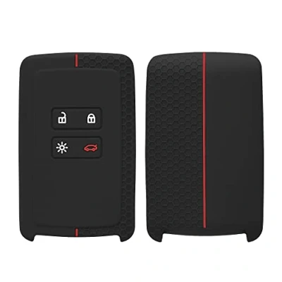 Imagen de kwmobile Carcasa Compatible con Llavero de Renault Llave Coche Smart Key 4 Botones (Solo Keyless Go) Funda para Mando Silicona Negro/Rojo
