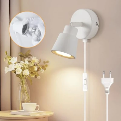 Imagen de TaFiCo Aplique Pared con Enchufe y Interruptor Blanco GU10 Lampara de Cable 50W Moderno Giratorio 350 Apliques Dormitorio Salón Pasillo Sin Bombillas