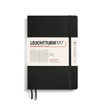 Imagen de LEUCHTTURM1917 308290 Libretas Medium (A5) 145 x 210 mm, Tapas Blanda, 123 páginas numeradas, Negro, Lineas