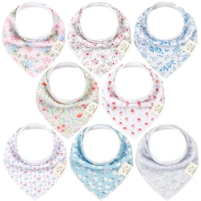 Imagen de Pack de 8 Pañuelos Triangulares Bebé Niño, Niña Baberos Bandana Unisex, Bandanas Súper Absorbentes, Algodón Orgánico, para Bebés, Baba (Flourish)
