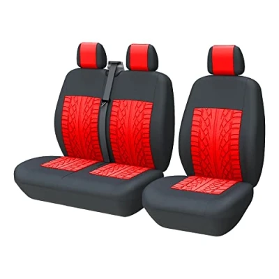 Imagen de TOYOUN Juego de Fundas Asientos para Furgonetas y Camiones 1 + 2 plazas, Coche Universales,Poliéster Protector Cubre Asiento Delantero Accesorios Automóvil,Negro Rojo