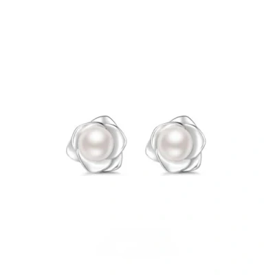 Imagen de YAXUN Pendientes de perlas flores para mujer en plata ley 925 botón hipoalergénicos camelia y flor rosa con perla blanca Regalo joyería perfecto