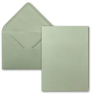 Imagen de Juego de 25 tarjetas con sobre, tamaño DIN A5, 14,8 x 21 cm, eucalipto sobres C5, 15,4 22 adhesivo en húmedo