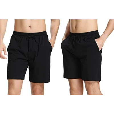 Imagen de Aseniza Pantalones Cortos Hombre 100% Algodon Pantalon Corto Pijama Elástico Verano a Cuadros Casa Pack 1&amp;7