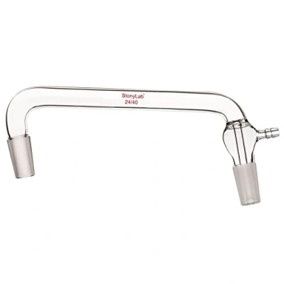 Imagen de stonylab Adaptador Destilación Vacío de Vidrio, Vidrio Borosilicato 75 Grados y 105 Doblado Química con 24/40 Cónicas Estándar Juntas Internas Tubo Dentado Vacío, 200 mm Longitud