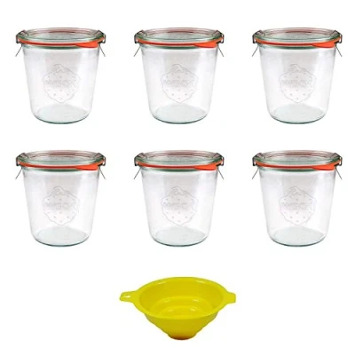 Imagen de Viva Haushaltswaren 6 tarros Redondos Forma 500 ml con Pinzas Plus Anillos y Embudo Amarillo sujeción