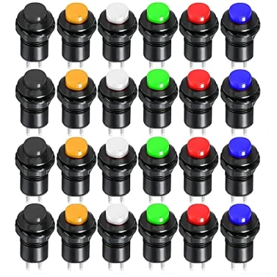 Imagen de Gebildet 24pcs 12mm Interruptor a Pulsador Pestillo SPST ON/OFF AC 250V/1.5A 125V/3A, Enclavamiento Mini Interruptores de Botón para Trompeta Coche, PC, Lámpara Mesa, Timbre Casa