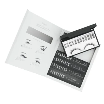 Imagen de kit de inicio extensión pestañas postizas en racimos casa Nanolash completo para aplicar DIY, extensiones (Negro, DIVINE)