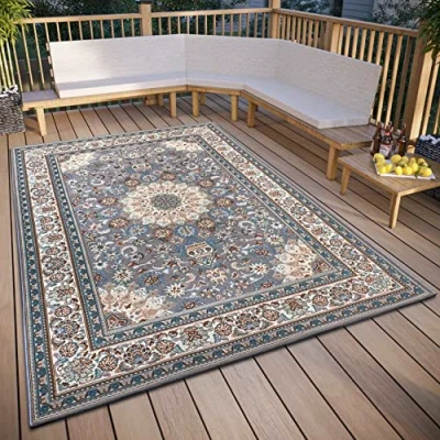 Imagen de Hanse Home Kadi Alfombra Oriental para Interior y Exterior, Tejido Plano Oriental, diseño clásico, Öko Tex Resistente a la Intemperie los Rayos UV, balcón, terraza, jardín, Color