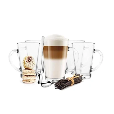 Imagen de Sendez Juego de 6 vasos café con asa y cucharas, 350 ml