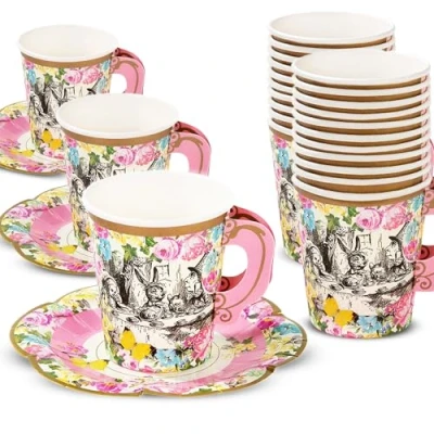 Imagen de Talking Tables TSALICE CUPSETV2 Set de tazas con mango y platillos, Cartón, Multicolor, Juego 12 piezas