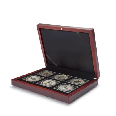 Imagen de Leuchtturm 339052 Estuche para Monedas VOLTERRA Compartimento Cuadrado 6 de cápsula QUADRUM Color Caoba