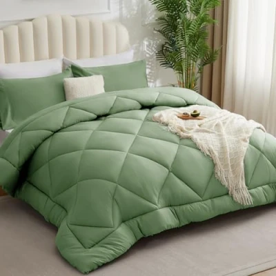 Imagen de WAVVE Edredón Relleno Nórdico 240x260 cm para Cama 180, de Fibra 300gr/m², Ligero, Suave, Transpirable Otoño e Invierno (260x240 cm, Verde Salvia)